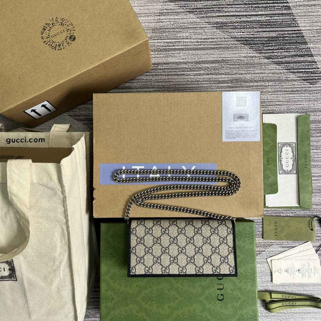 Gucci ‎621892 Horsebit 1955 wallet with chain black GG Supreme