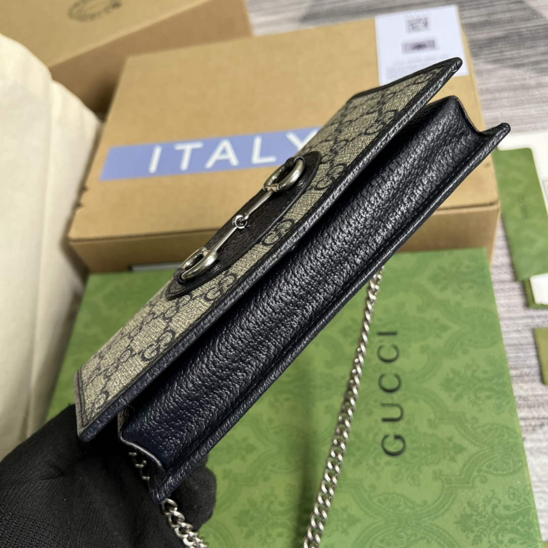 Gucci ‎621892 Horsebit 1955 wallet with chain black GG Supreme