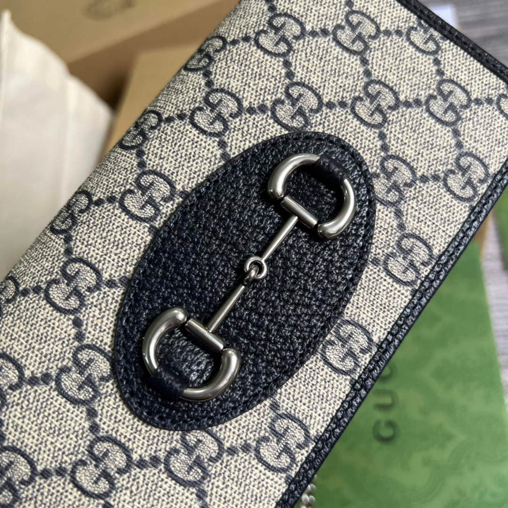 Gucci ‎621892 Horsebit 1955 wallet with chain black GG Supreme