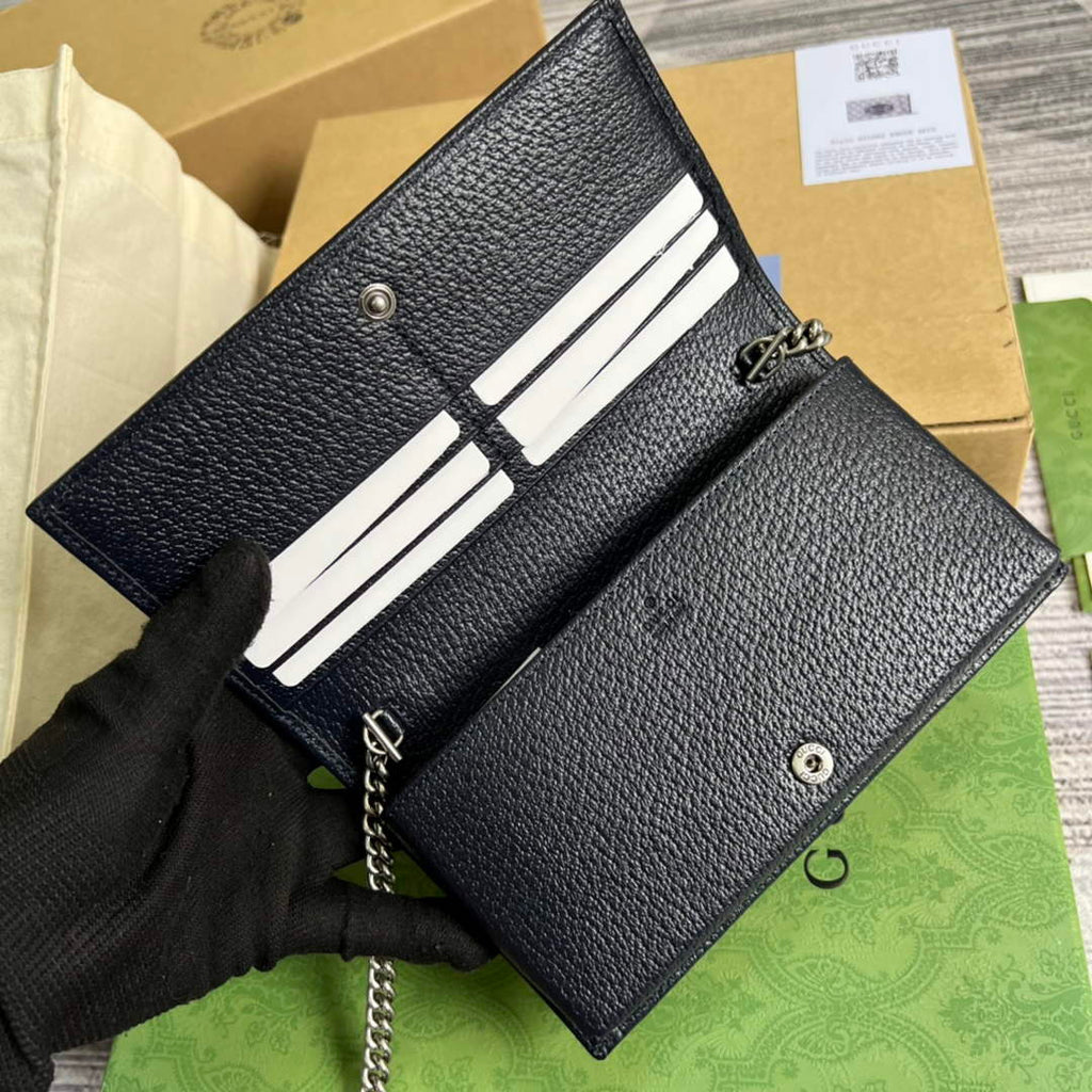 Gucci ‎621892 Horsebit 1955 wallet with chain black GG Supreme