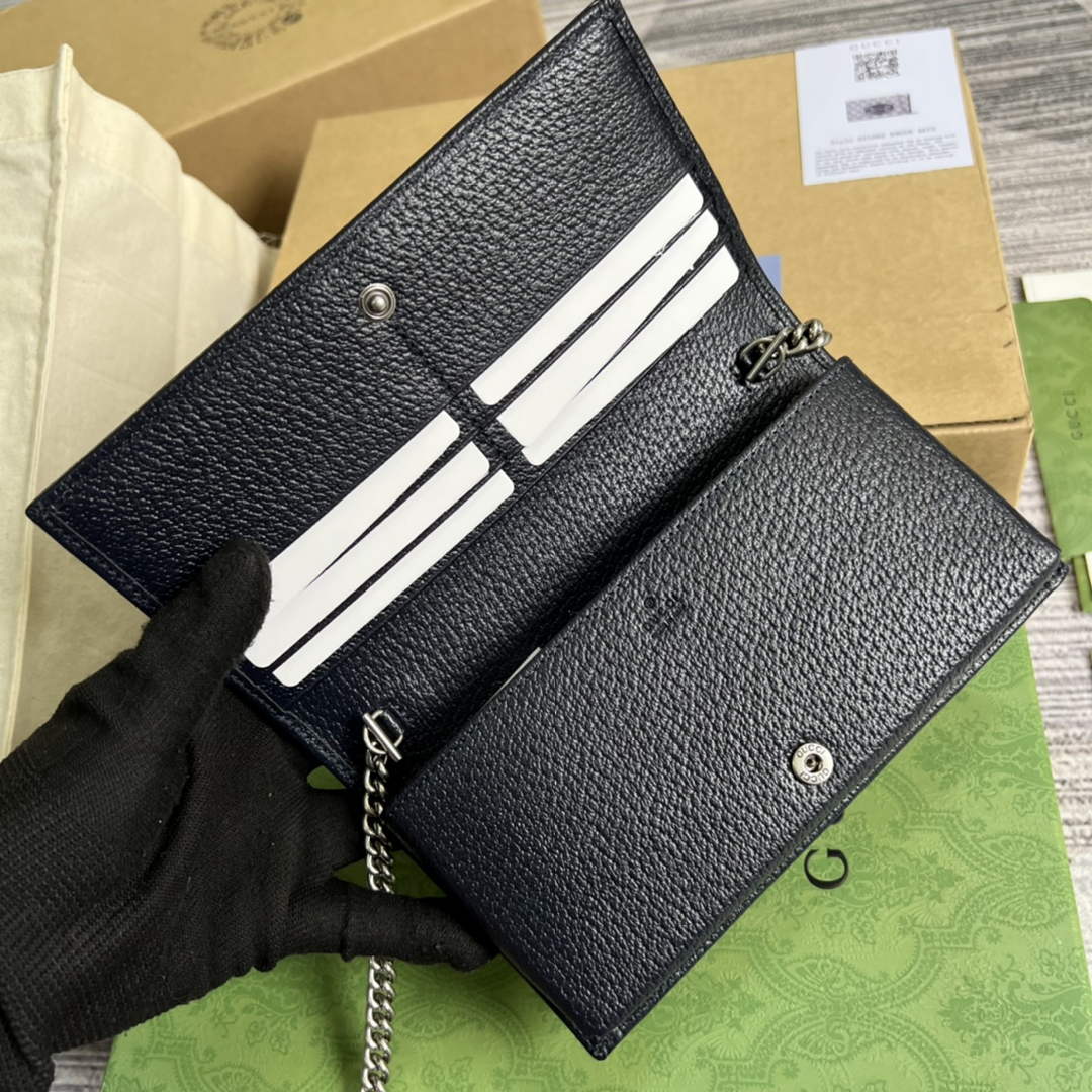 Gucci ‎621892 Horsebit 1955 wallet with chain black GG Supreme