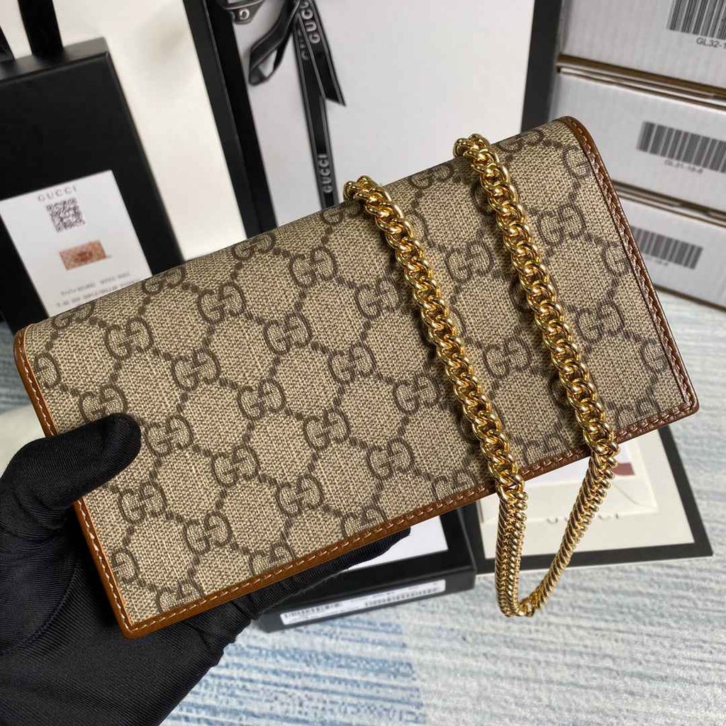 Gucci ‎621892 Horsebit 1955 wallet with chain brown GG Supreme