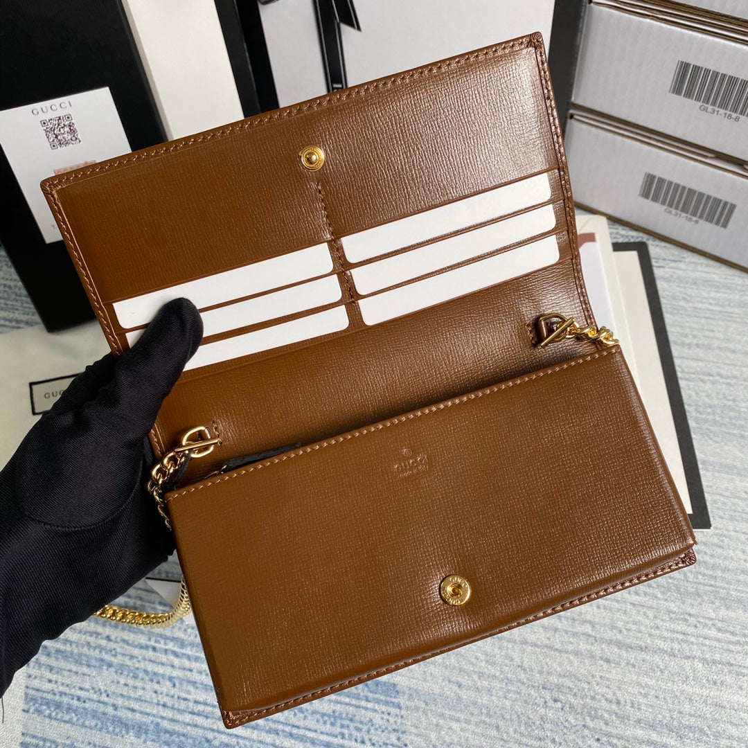 Gucci ‎621892 Horsebit 1955 wallet with chain brown GG Supreme
