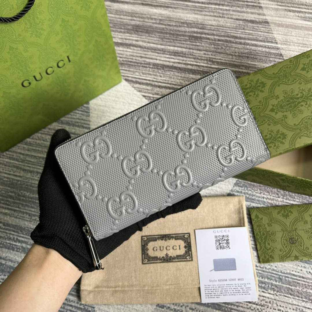 ‎Gucci ‎625558 GG embossed zip around wallet gray