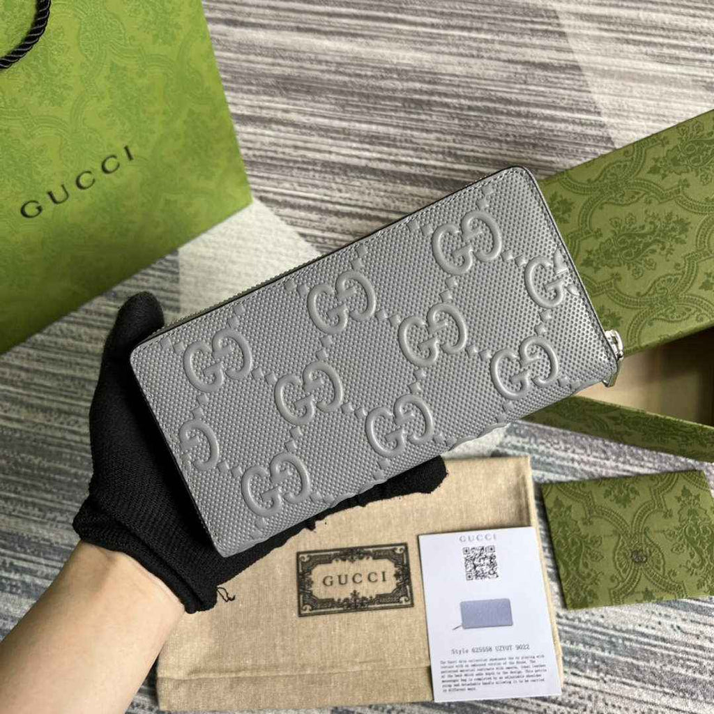 ‎Gucci ‎625558 GG embossed zip around wallet gray