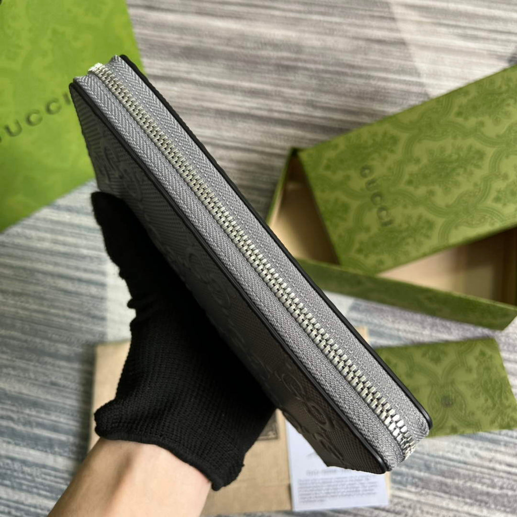 ‎Gucci ‎625558 GG embossed zip around wallet gray