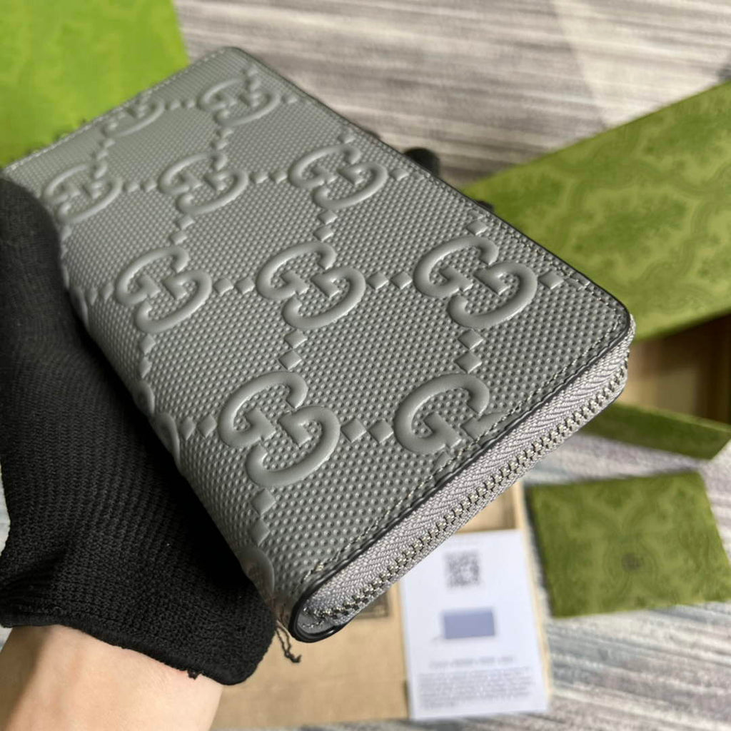 ‎Gucci ‎625558 GG embossed zip around wallet gray