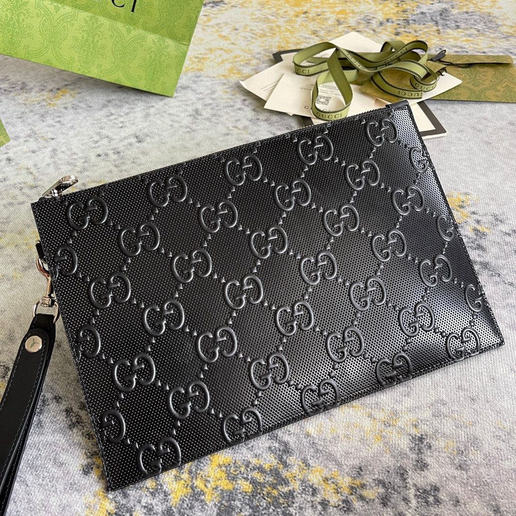 Gucci ‎‎625569 GG embossed pouch Black