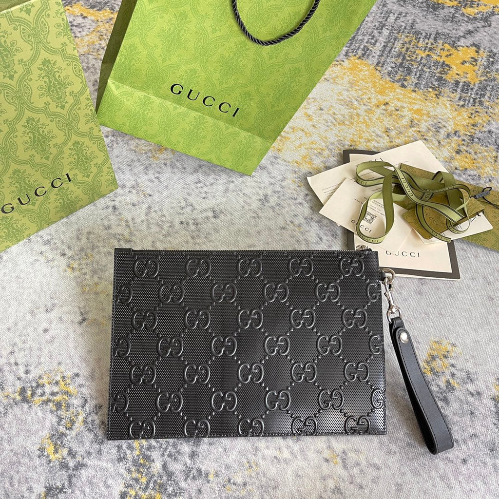 Gucci ‎‎625569 GG embossed pouch Black