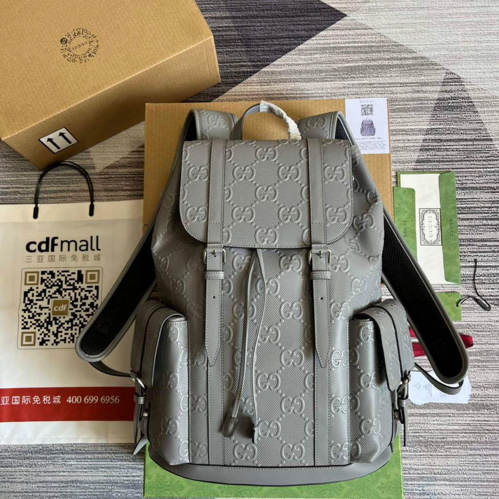 Gucci 625770 GG embossed backpack Grey Leather