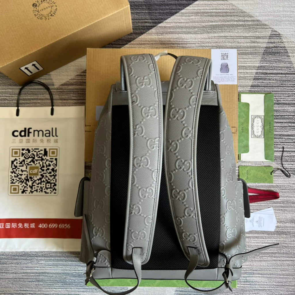 Gucci 625770 GG embossed backpack Grey Leather