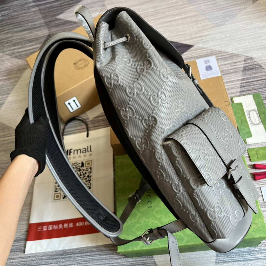 Gucci 625770 GG embossed backpack Grey Leather