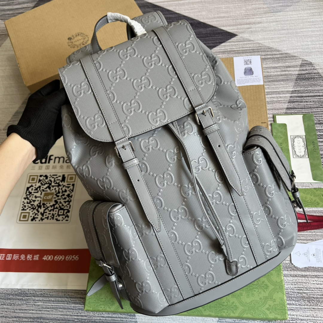 Gucci 625770 GG embossed backpack Grey Leather
