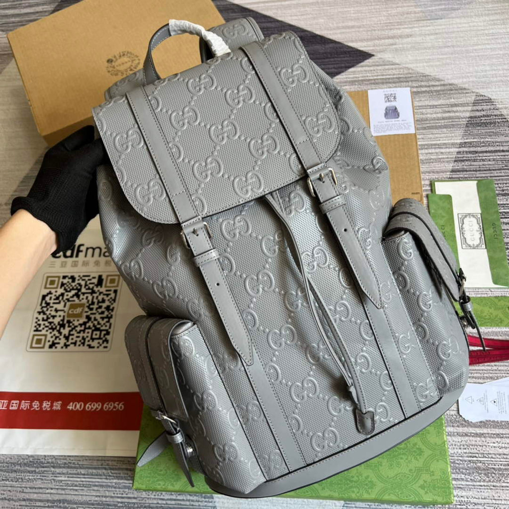 Gucci 625770 GG embossed backpack Grey Leather