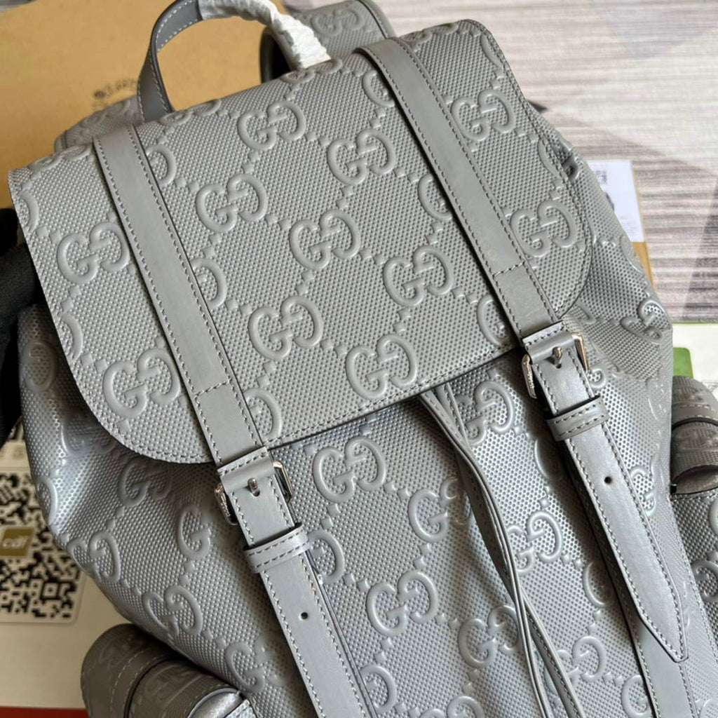 Gucci 625770 GG embossed backpack Grey Leather