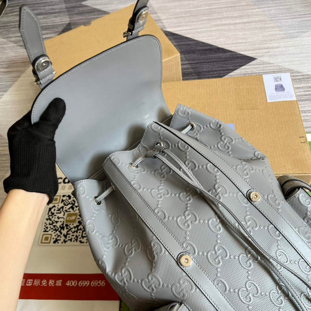 Gucci 625770 GG embossed backpack Grey Leather