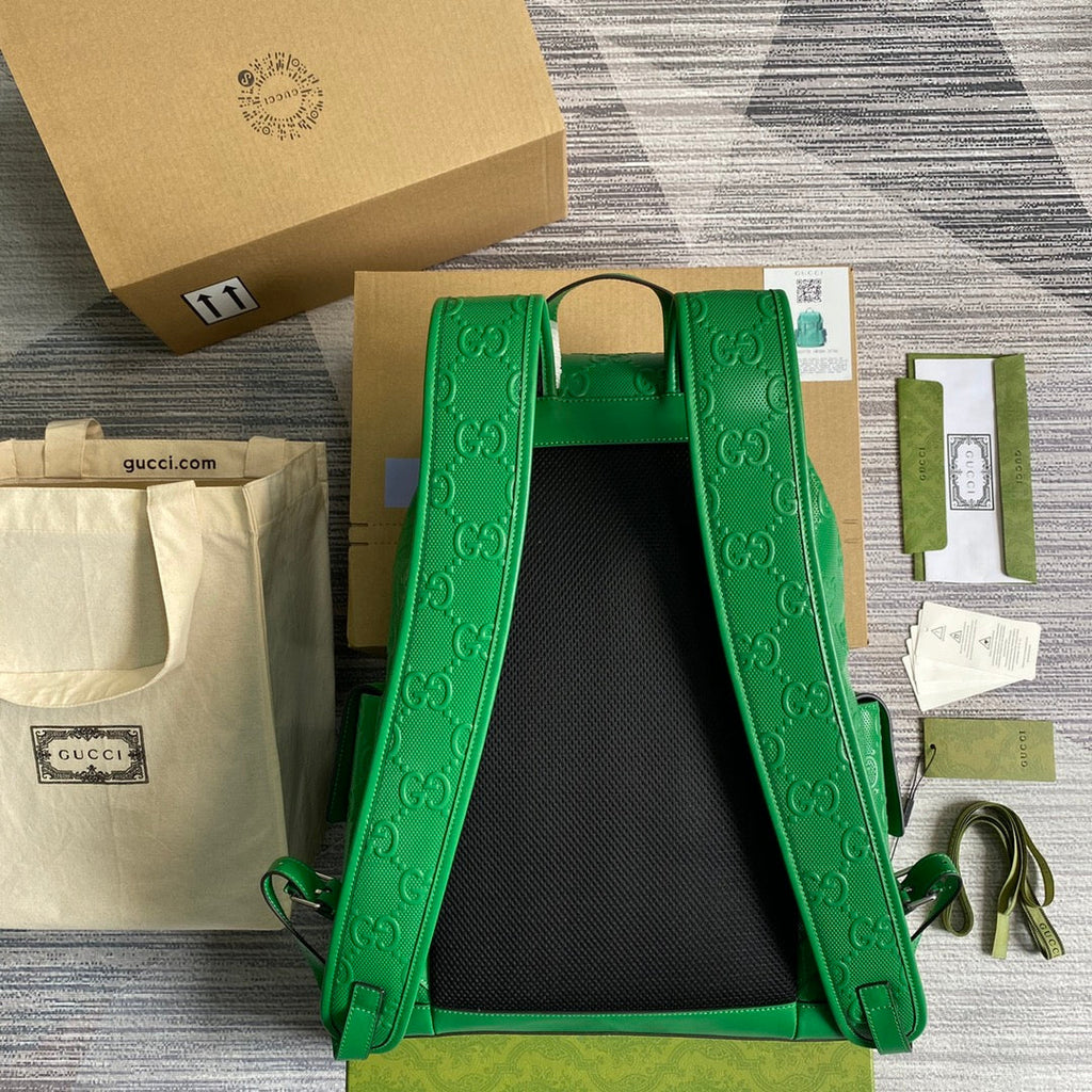 Gucci 625770 GG embossed backpack Green Leather