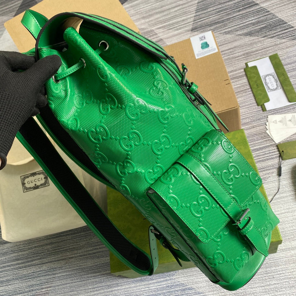Gucci 625770 GG embossed backpack Green Leather