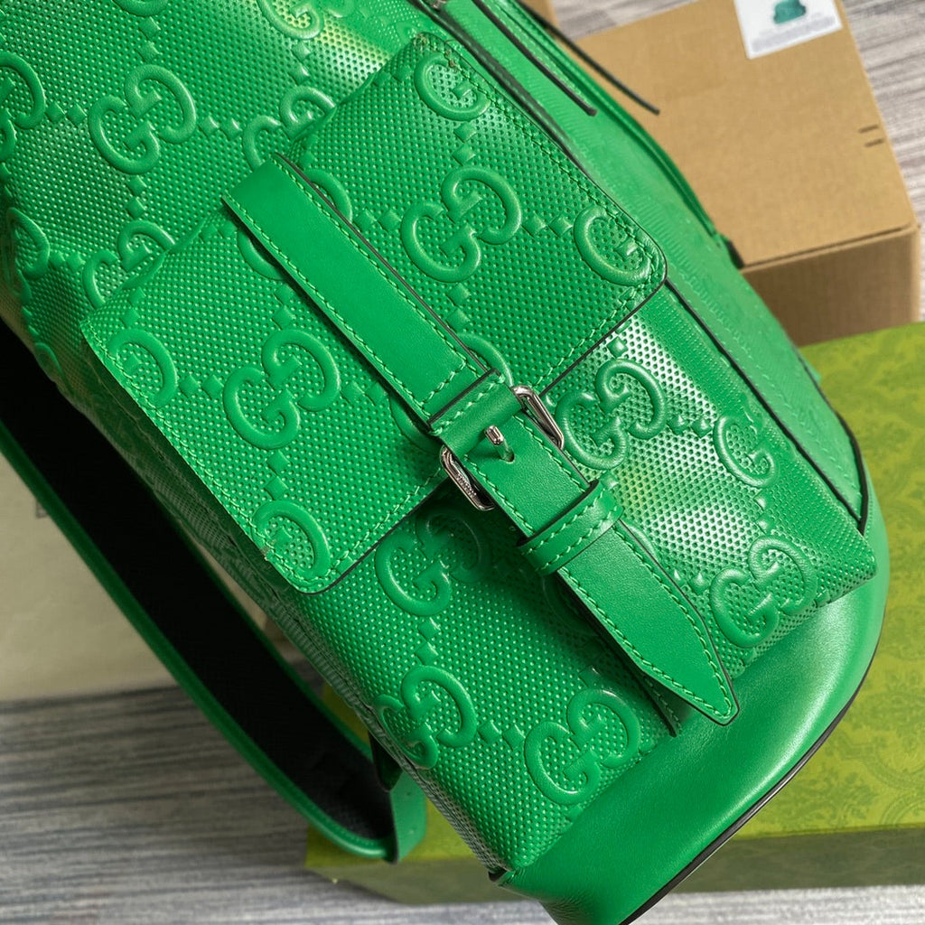 Gucci 625770 GG embossed backpack Green Leather