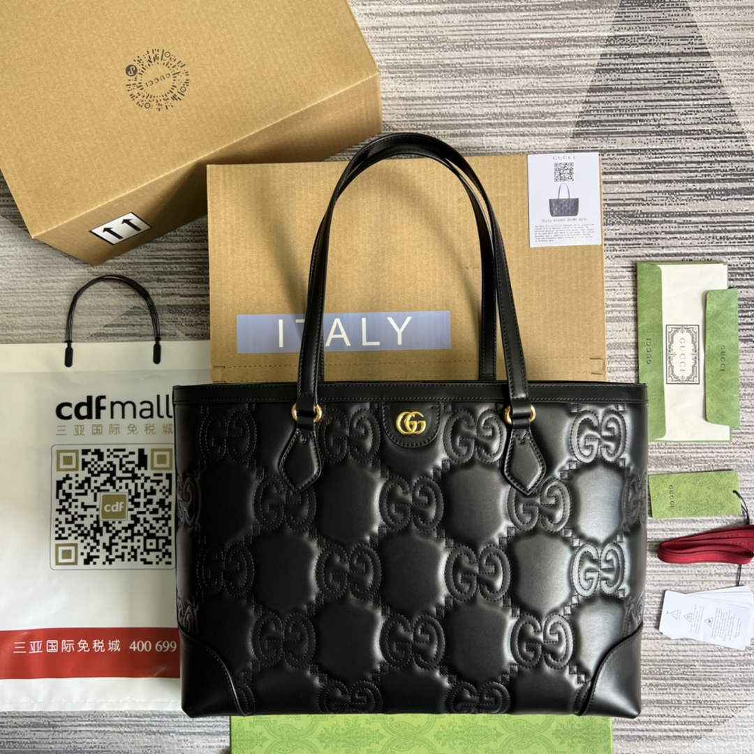 Gucci ‎631685 GG Matelassé leather medium tote black leather