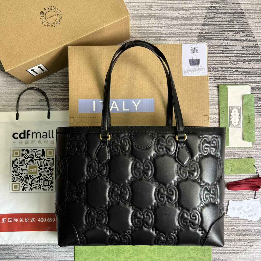 Gucci ‎631685 GG Matelassé leather medium tote black leather