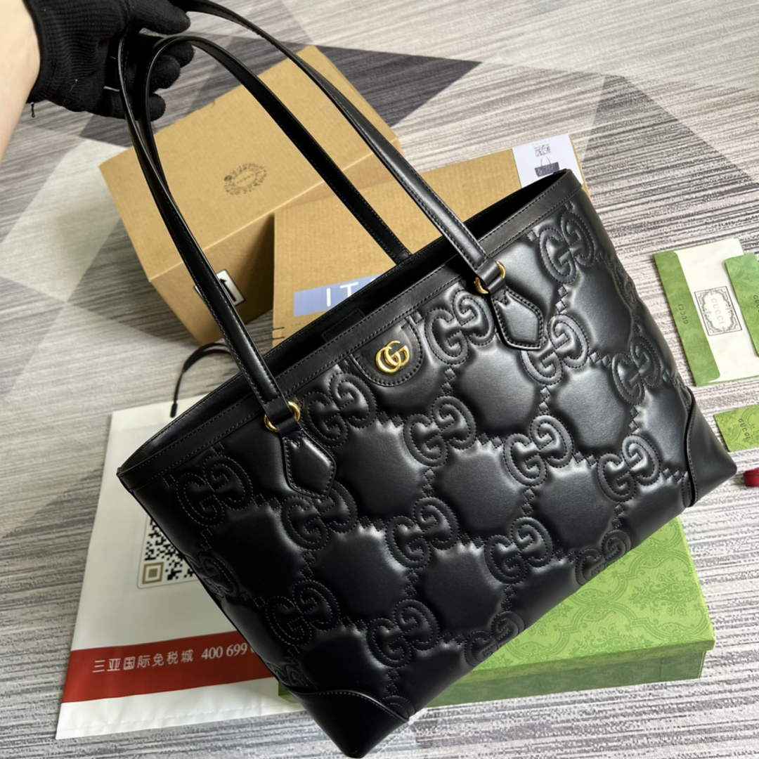 Gucci ‎631685 GG Matelassé leather medium tote black leather