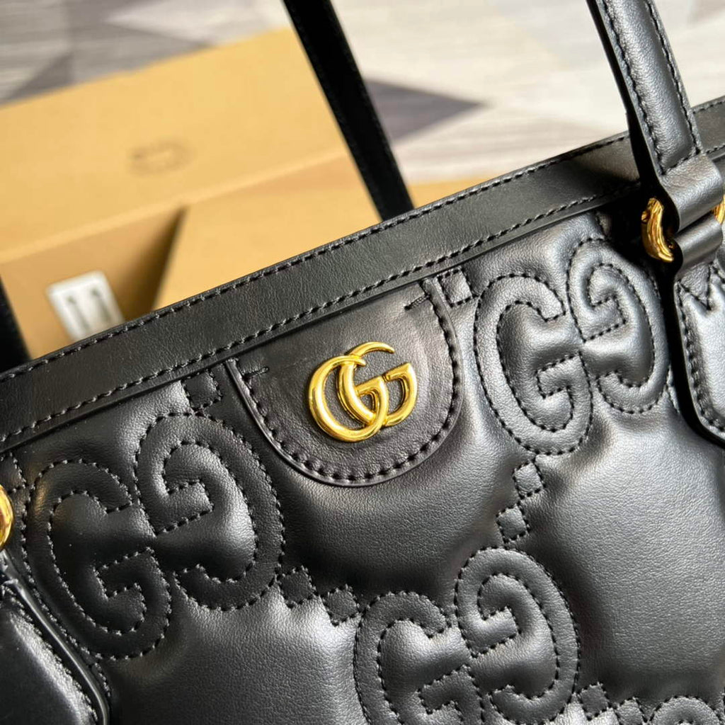 Gucci ‎631685 GG Matelassé leather medium tote black leather