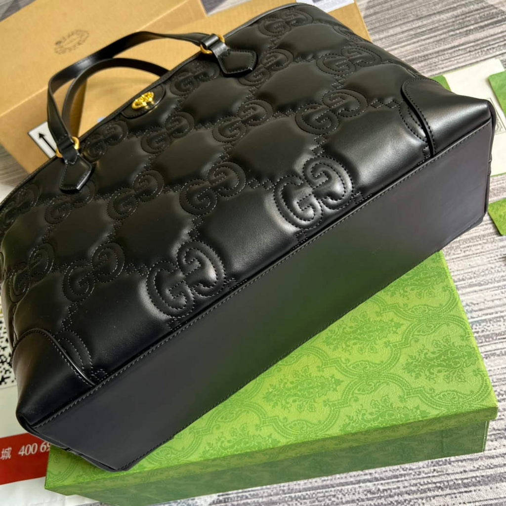 Gucci ‎631685 GG Matelassé leather medium tote black leather