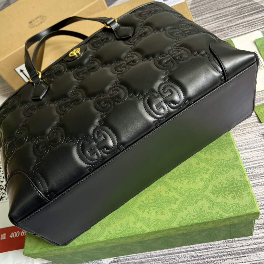 Gucci ‎631685 GG Matelassé leather medium tote black leather