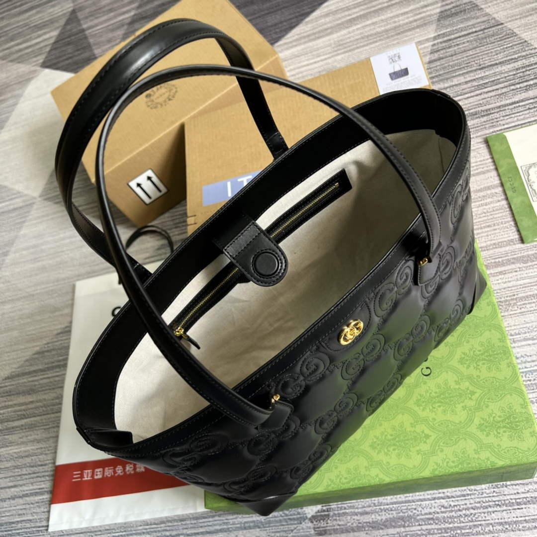 Gucci ‎631685 GG Matelassé leather medium tote black leather