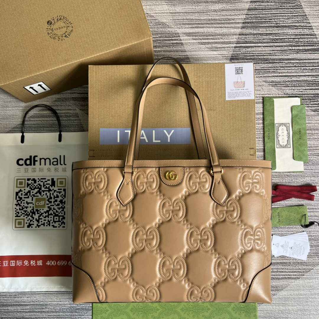 Gucci ‎631685 GG Matelassé leather medium tote beige leather