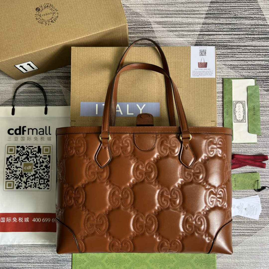 Gucci ‎631685 GG Matelassé leather medium tote Light brown leather