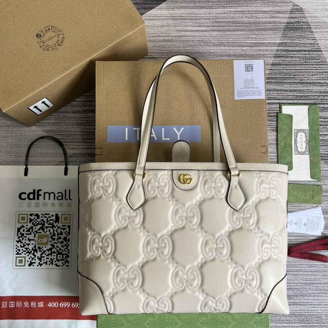 Gucci ‎631685 GG Matelassé leather medium tote white leather
