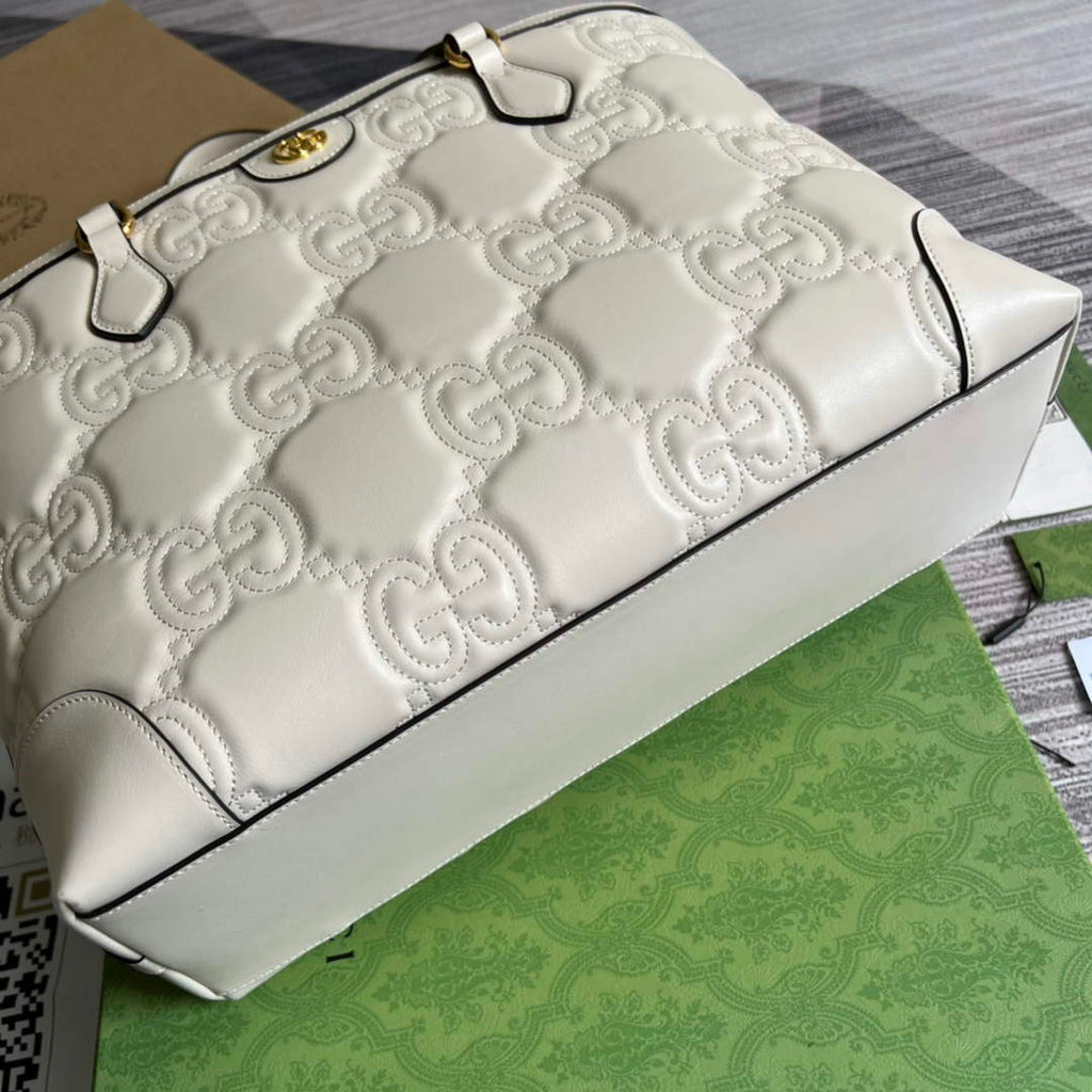 Gucci ‎631685 GG Matelassé leather medium tote white leather