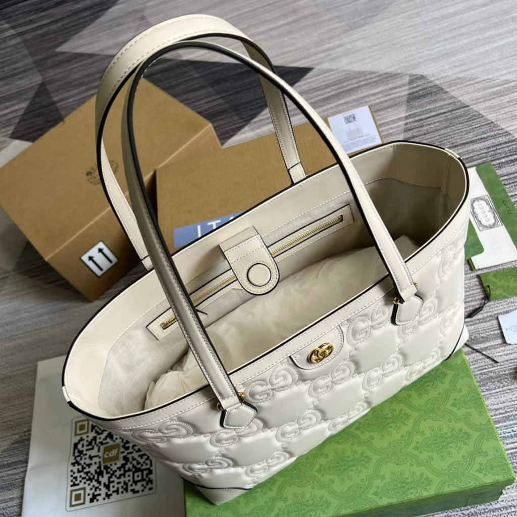 Gucci ‎631685 GG Matelassé leather medium tote white leather