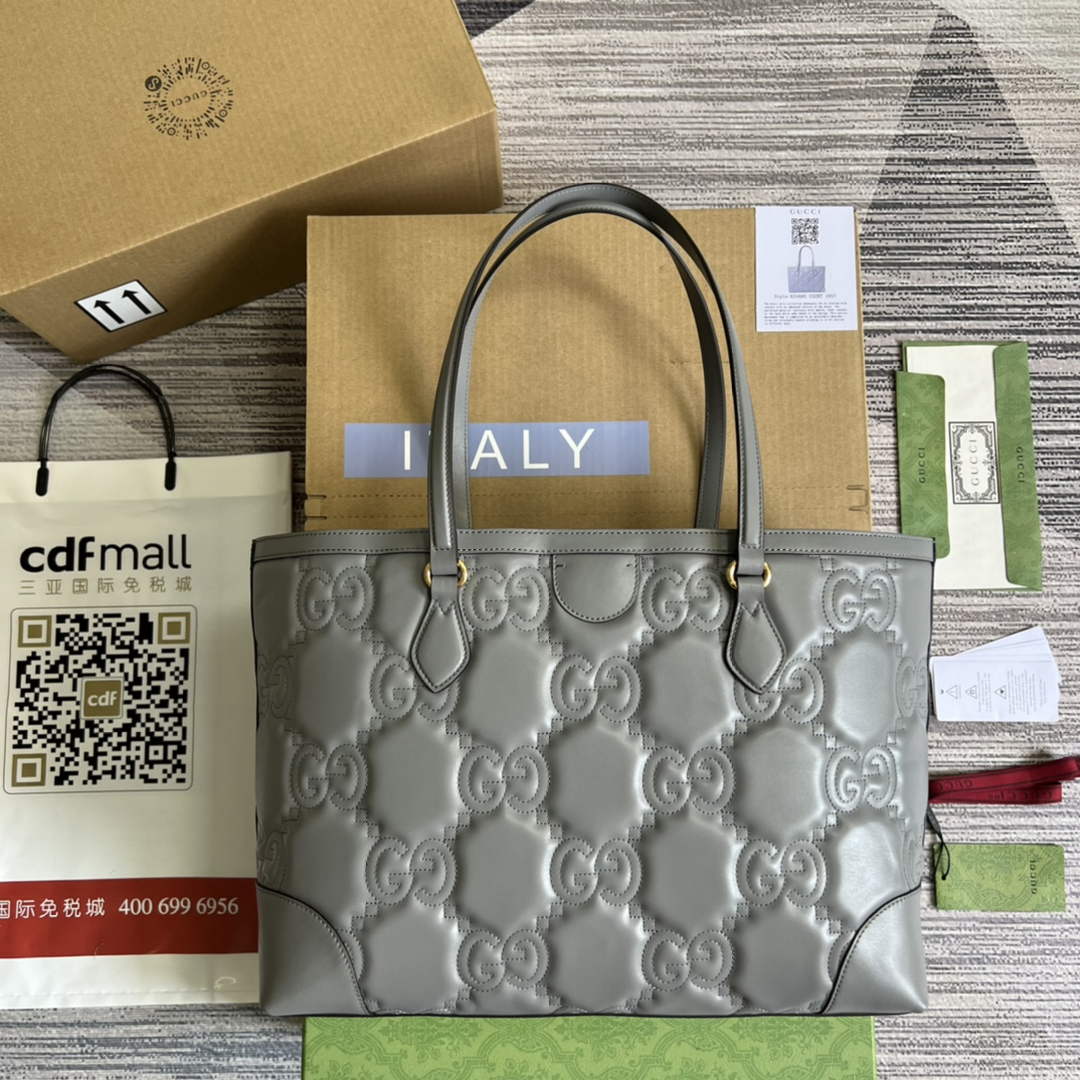 Gucci ‎631685 GG Matelassé leather medium tote gray leather