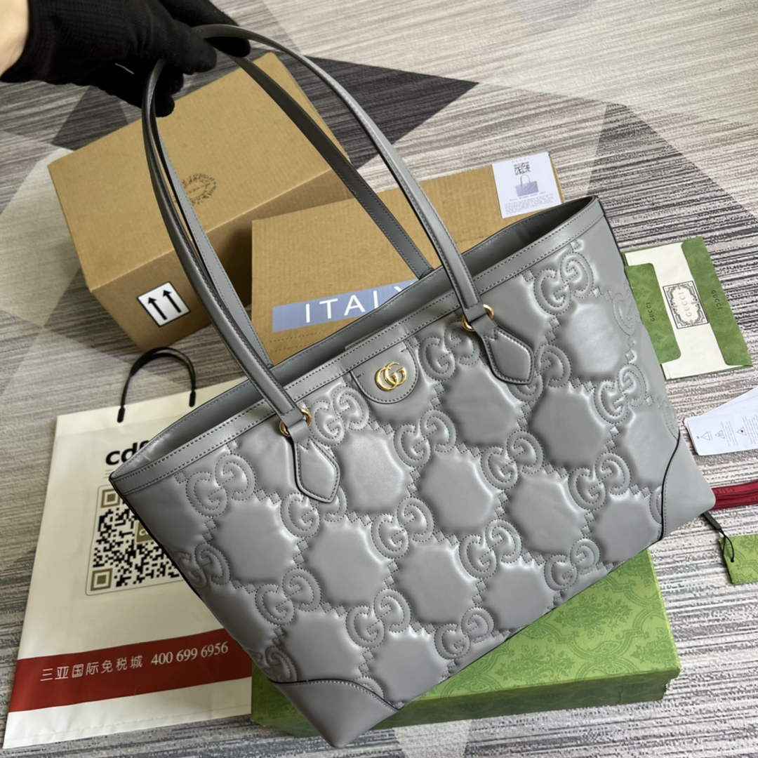 Gucci ‎631685 GG Matelassé leather medium tote gray leather
