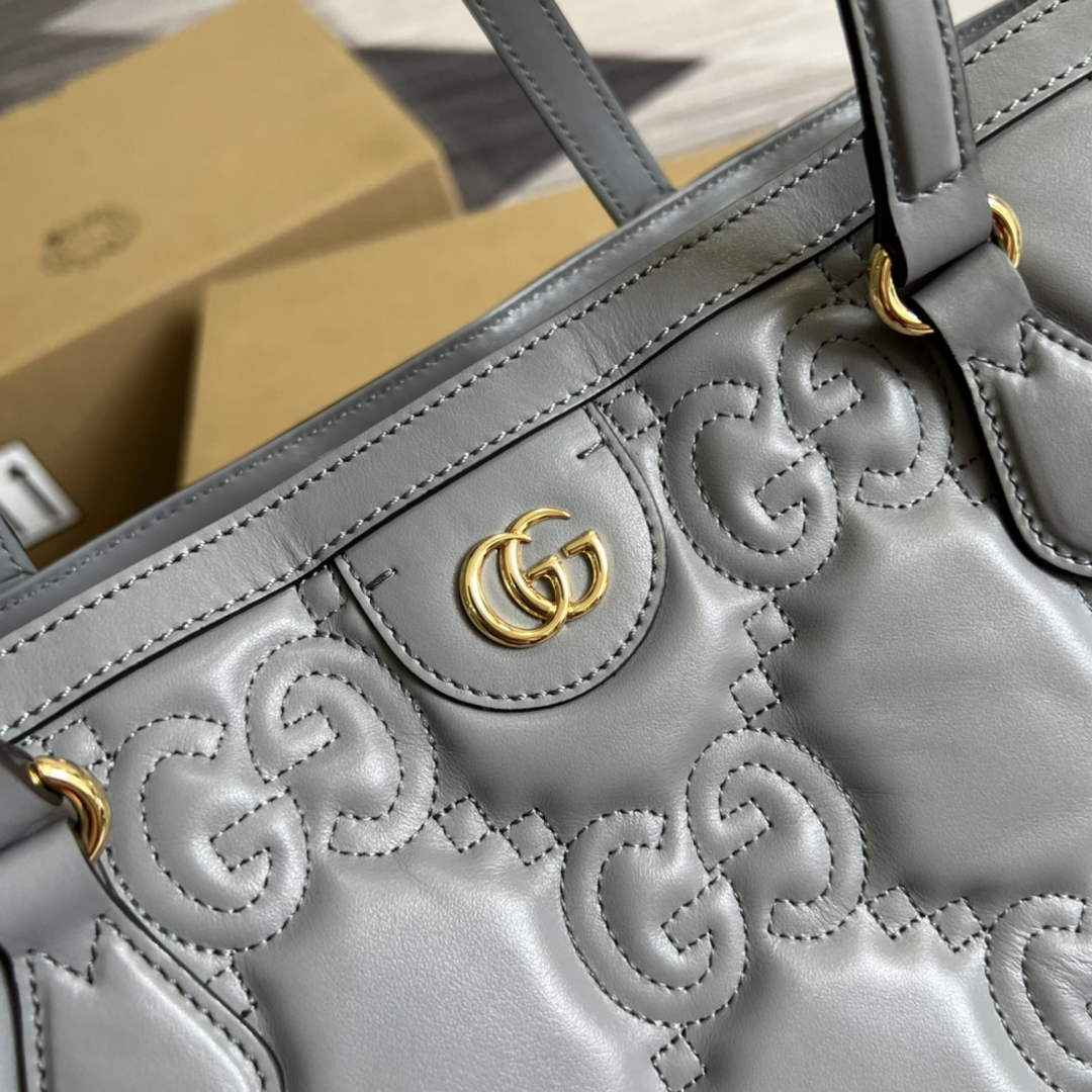 Gucci ‎631685 GG Matelassé leather medium tote gray leather