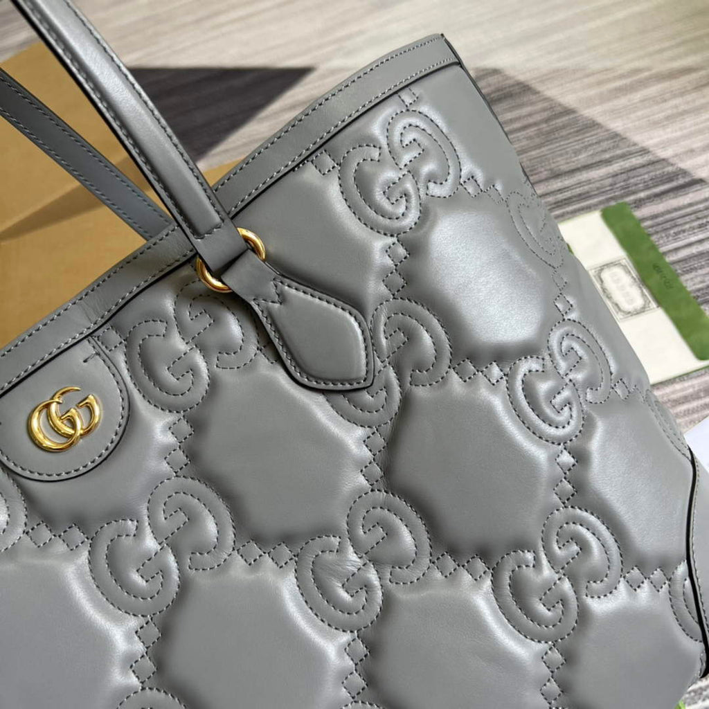 Gucci ‎631685 GG Matelassé leather medium tote gray leather