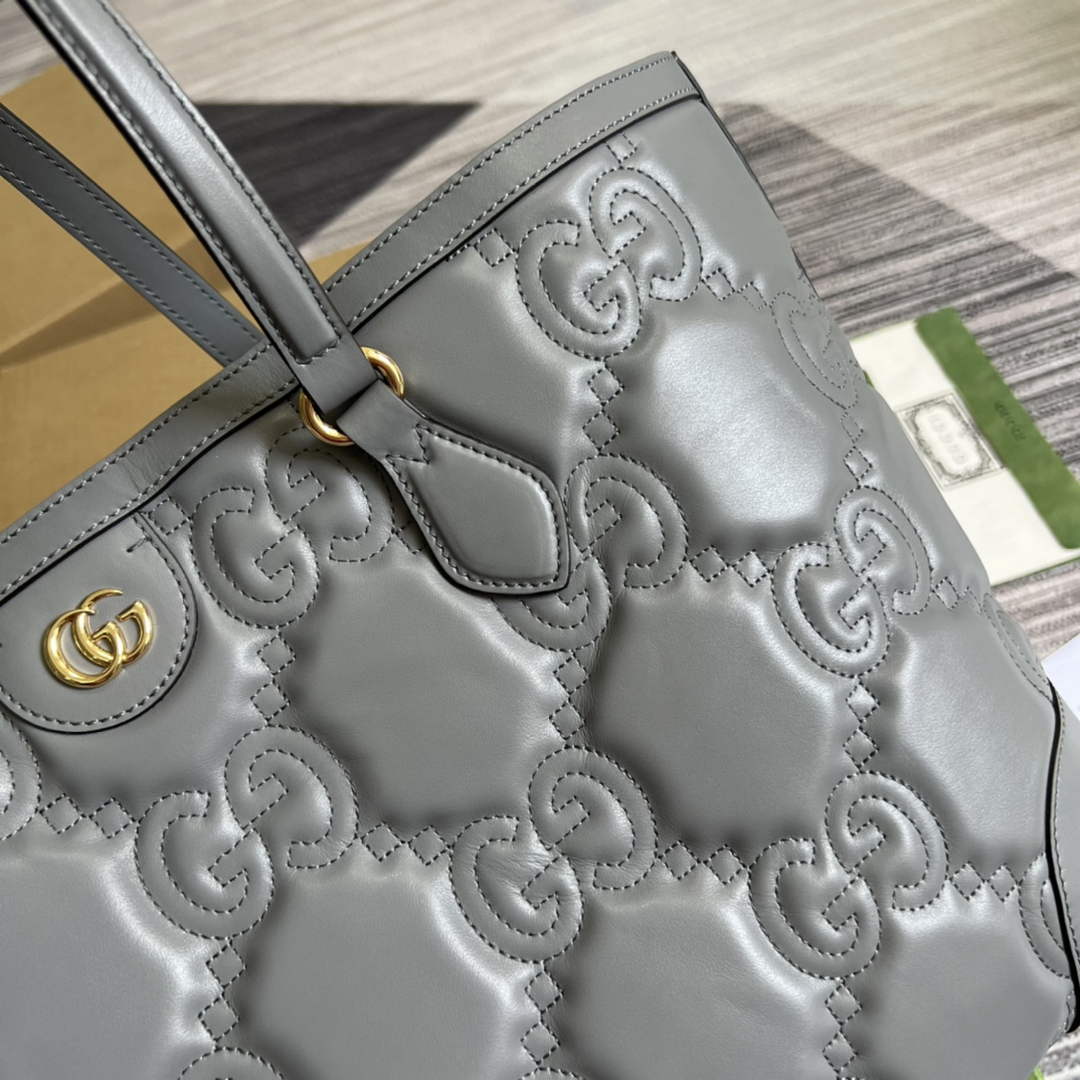 Gucci ‎631685 GG Matelassé leather medium tote gray leather