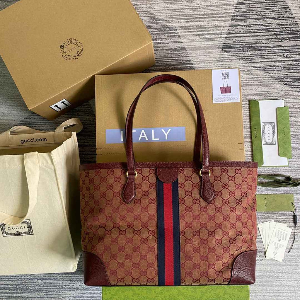 Gucci ‎631685 Ophidia GG medium tote Red Supreme canvas