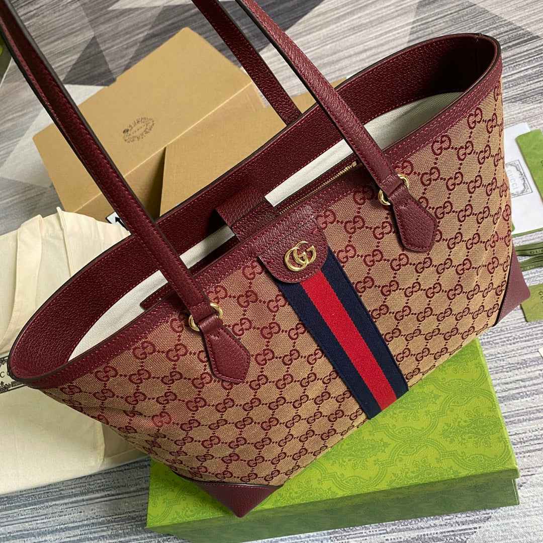 Gucci ‎631685 Ophidia GG medium tote Red Supreme canvas
