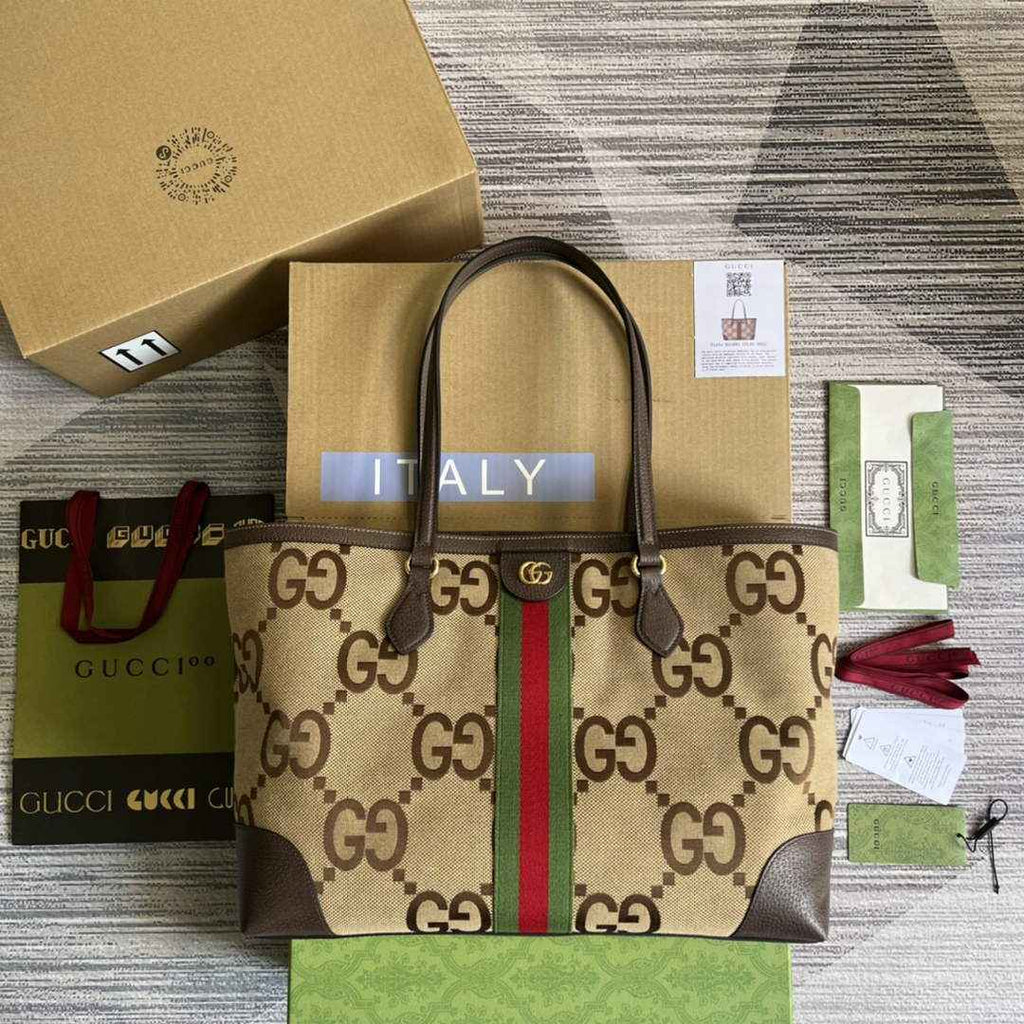 Gucci ‎631685 Ophidia jumbo GG medium tote Camel GG canvas