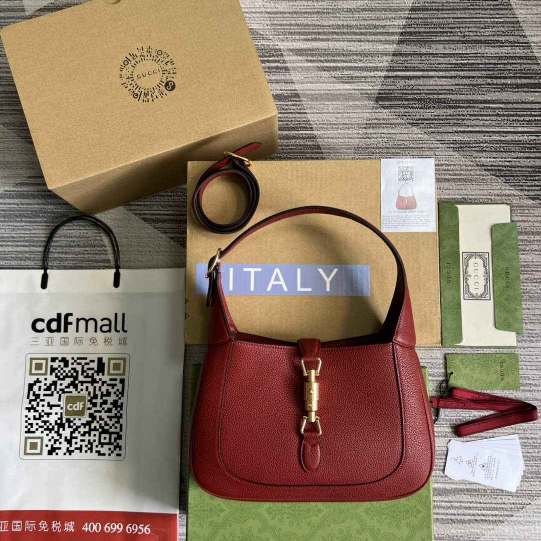 Gucci ‎636709 Jackie 1961 small natural grain bag Red natural grain leather