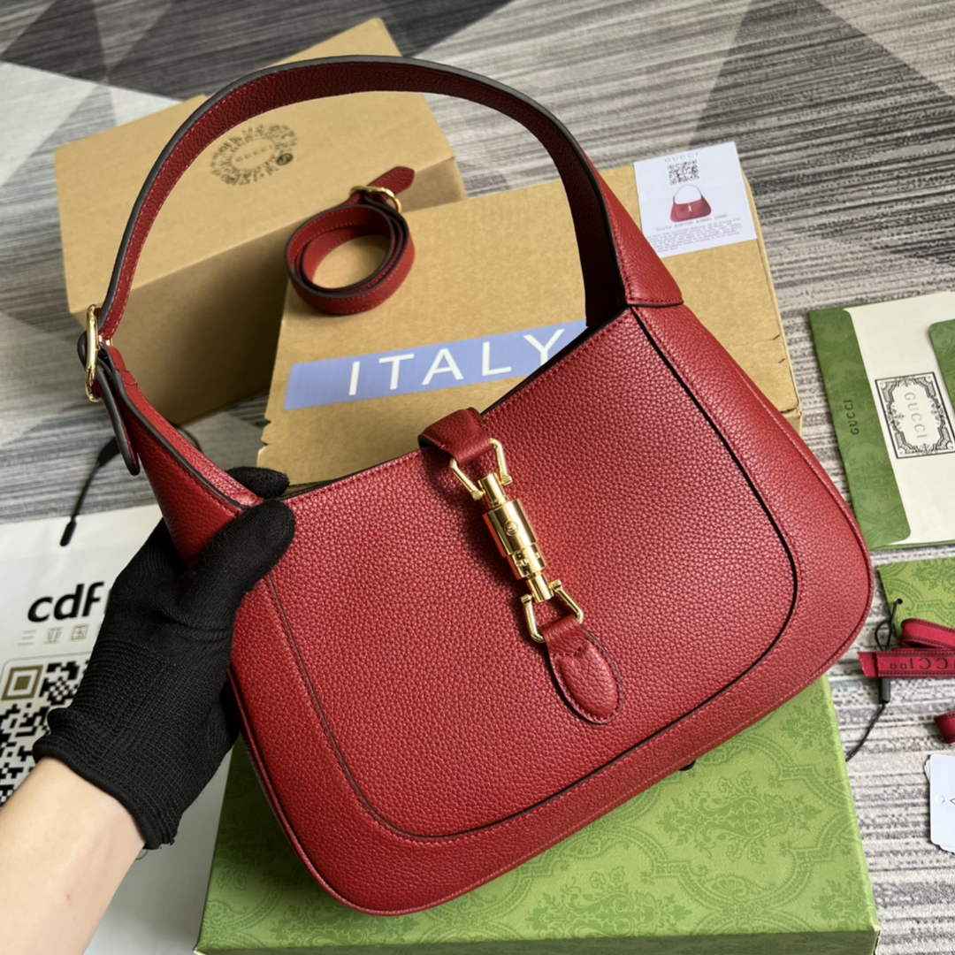 Gucci ‎636709 Jackie 1961 small natural grain bag Red natural grain leather