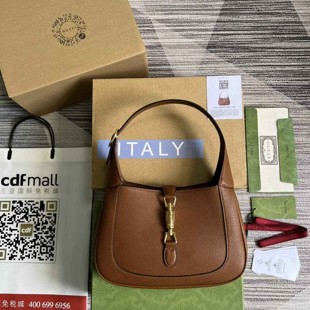 Gucci ‎636709 Jackie 1961 small natural grain bag brown natural grain leather