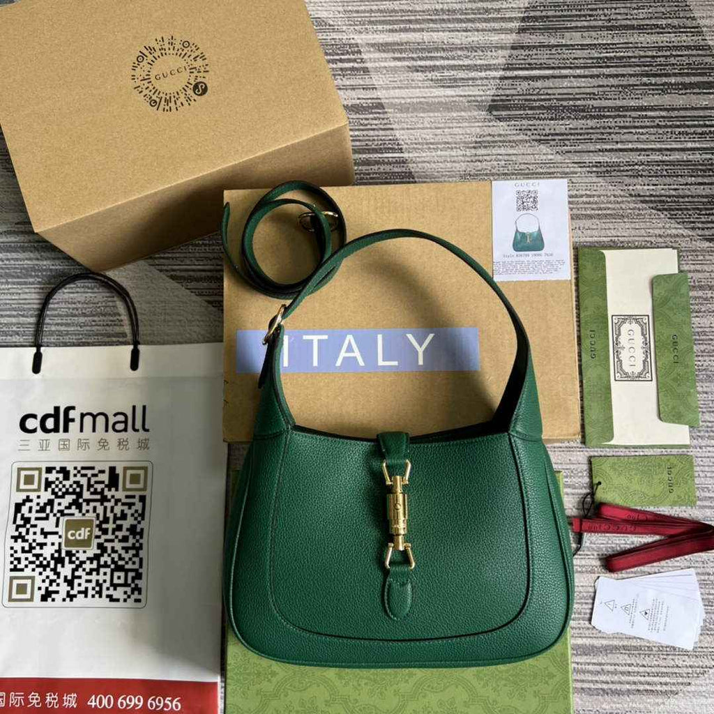 Gucci ‎636709 Jackie 1961 small natural grain bag green natural grain leather