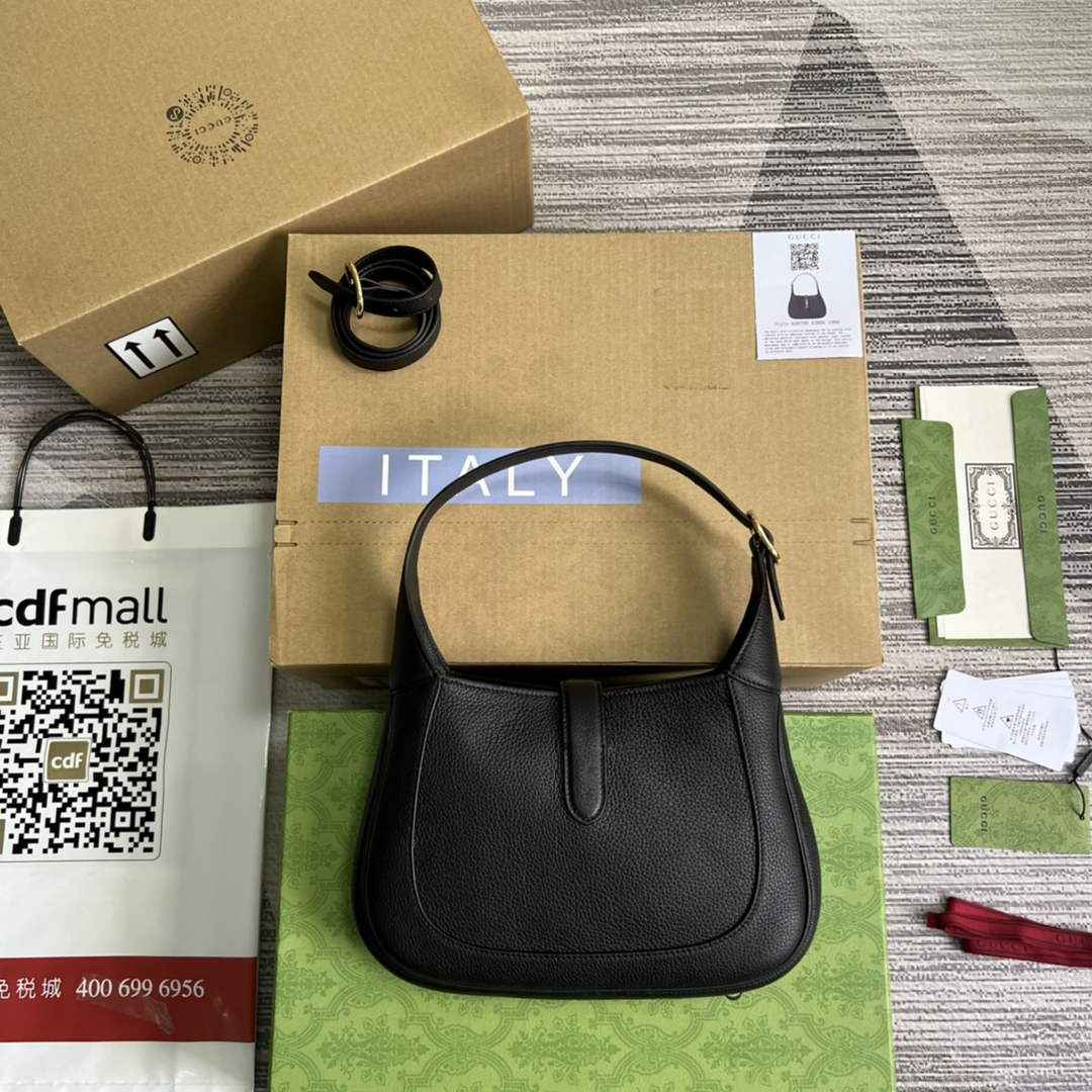 Gucci ‎636709 Jackie 1961 small natural grain bag Black natural grain leather