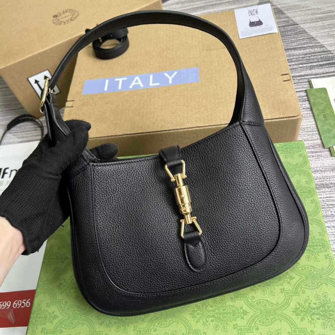 Gucci ‎636709 Jackie 1961 small natural grain bag Black natural grain leather