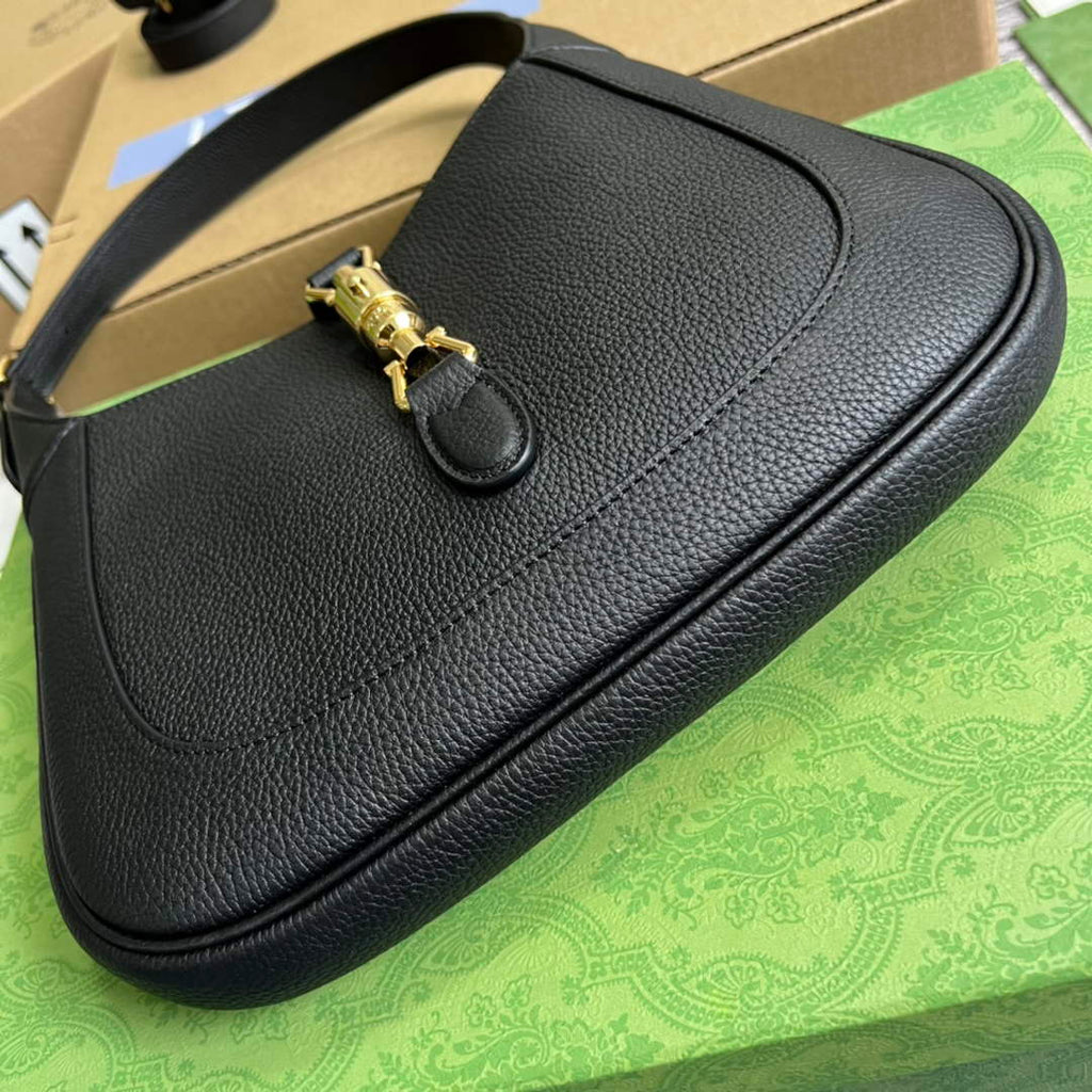 Gucci ‎636709 Jackie 1961 small natural grain bag Black natural grain leather
